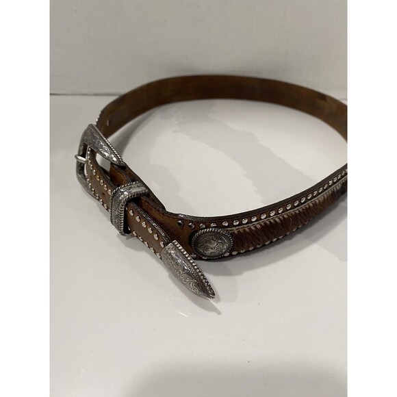 Tony Lama Hair On Hide Western Belt Buckle Conch Studded Belt Tip Size 32 main image 3